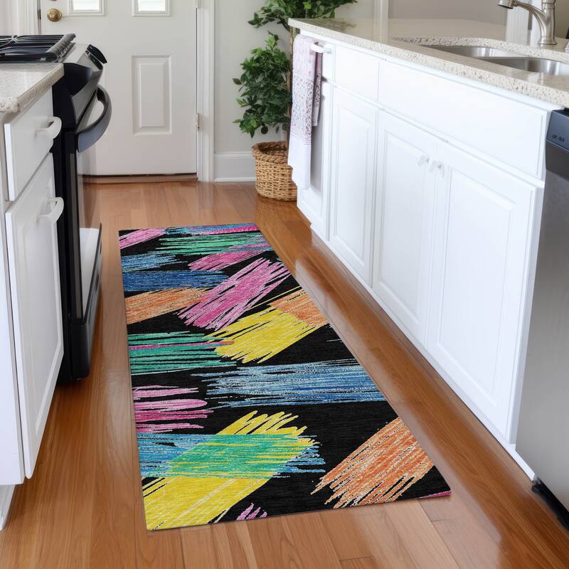 Premium Washable Super Soft Contemporary Mayfield Rug - Black - 2'3" x 7'6"