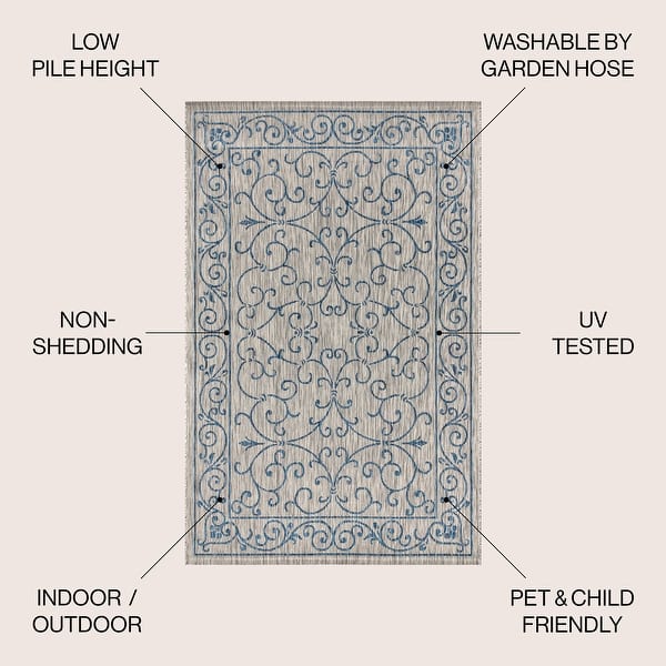 dimension image slide 2 of 28, JONATHAN Y Filigree Textured Weave Indoor/Outdoor Area Rug