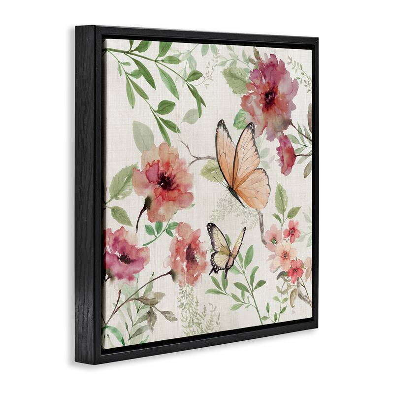 Stupell Butterflies over Wild Cottage Flowers Framed Floater Canvas Wall Art Design By Nan