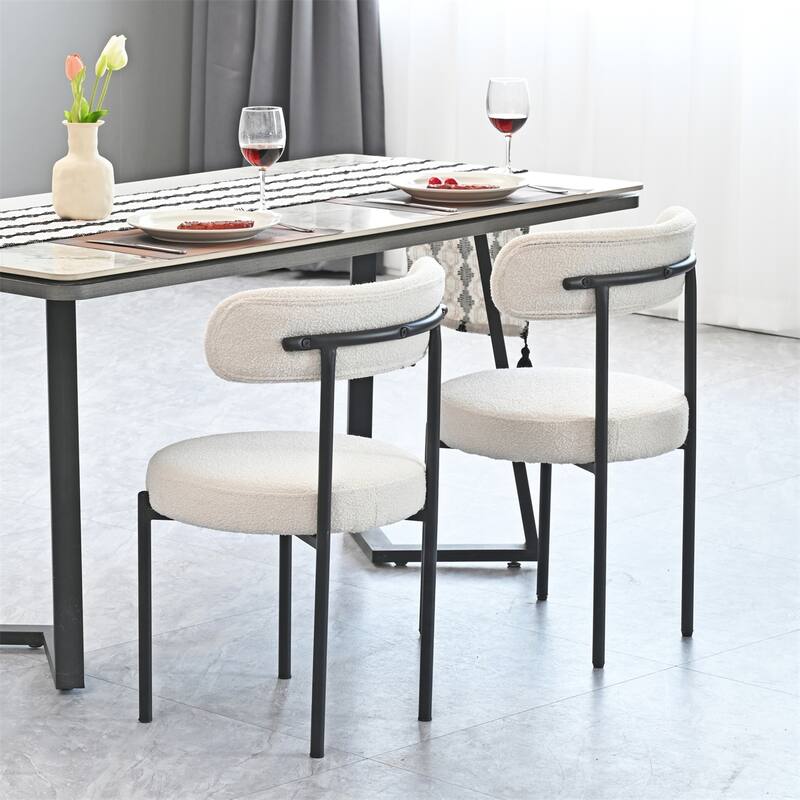 Boucle Dining Chairs Set of 2, Curved Backrest Chair