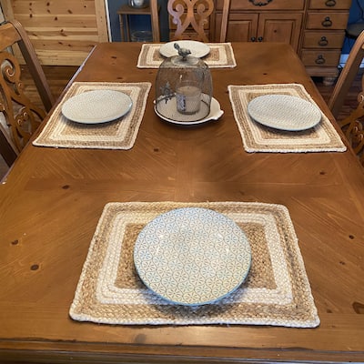 Sevita Natural Fiber Farmhouse Bordered Jute Placemats, Sets of 4 - 13" x 19"