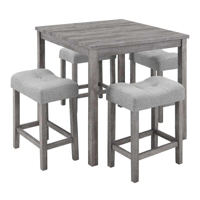 Roomfitters 5-Piece Dining Table Set with Upholstered Stools, Industrial Bar Table for Dining or Breakfast Nook