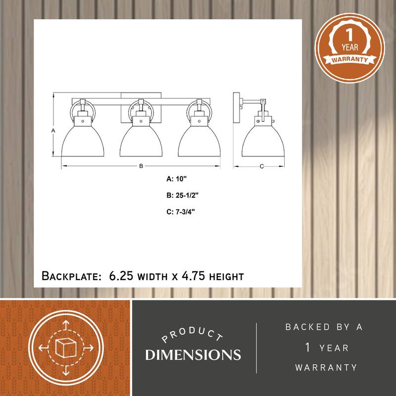 Ogden 3-Light 25.5 in. W Gold Bathroom Vanity Lighting Fixture, Clear Glass Shade, Dimmable, LED Compatible, Wall Mount