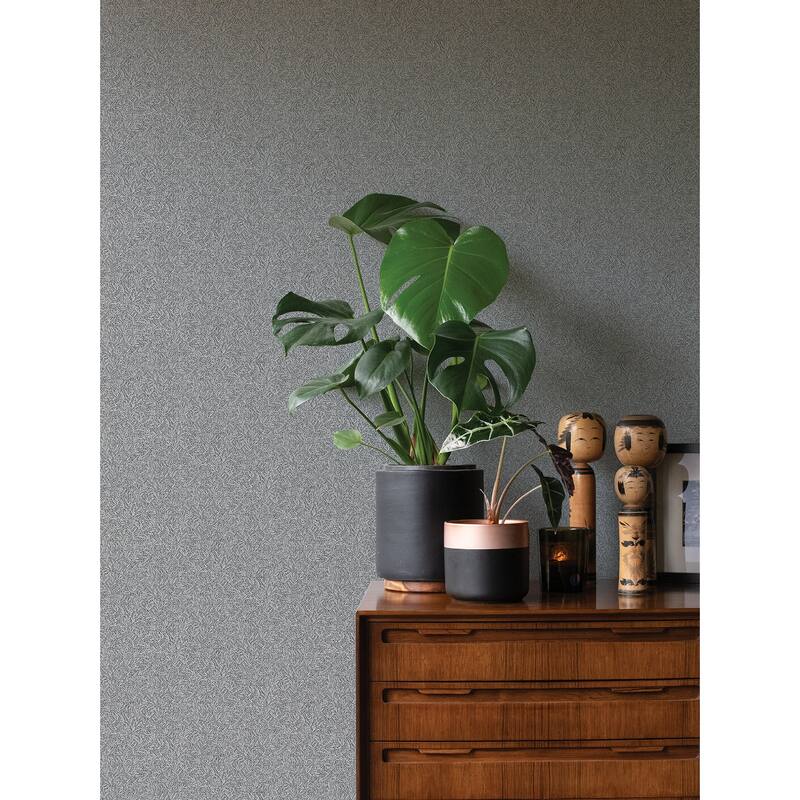 Advantage Sayuri Charcoal Leaf Trail Wallpaper - 20.9in x 396in x 0.025in - 20.9in x 396in x 0.025in