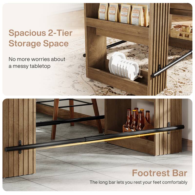 63 Inch Bar Table with Storage Shelves, Counter Height Pub Dining Table with Footrest - 62.99" L x 31.5" W x 37.4" H