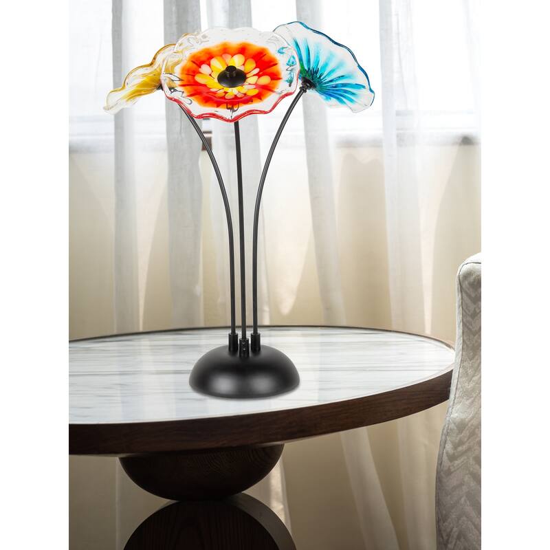 Fiore Bloom Multi-Color Flower Art Glass Sculpture with Metal Stand
