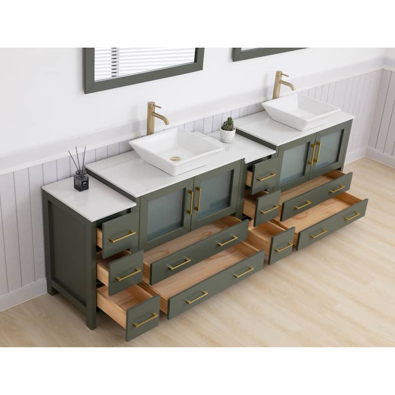 Vanity Art 96" Double Sink Bathroom Vanity Set with Engineered Marble Top and Free Mirror
