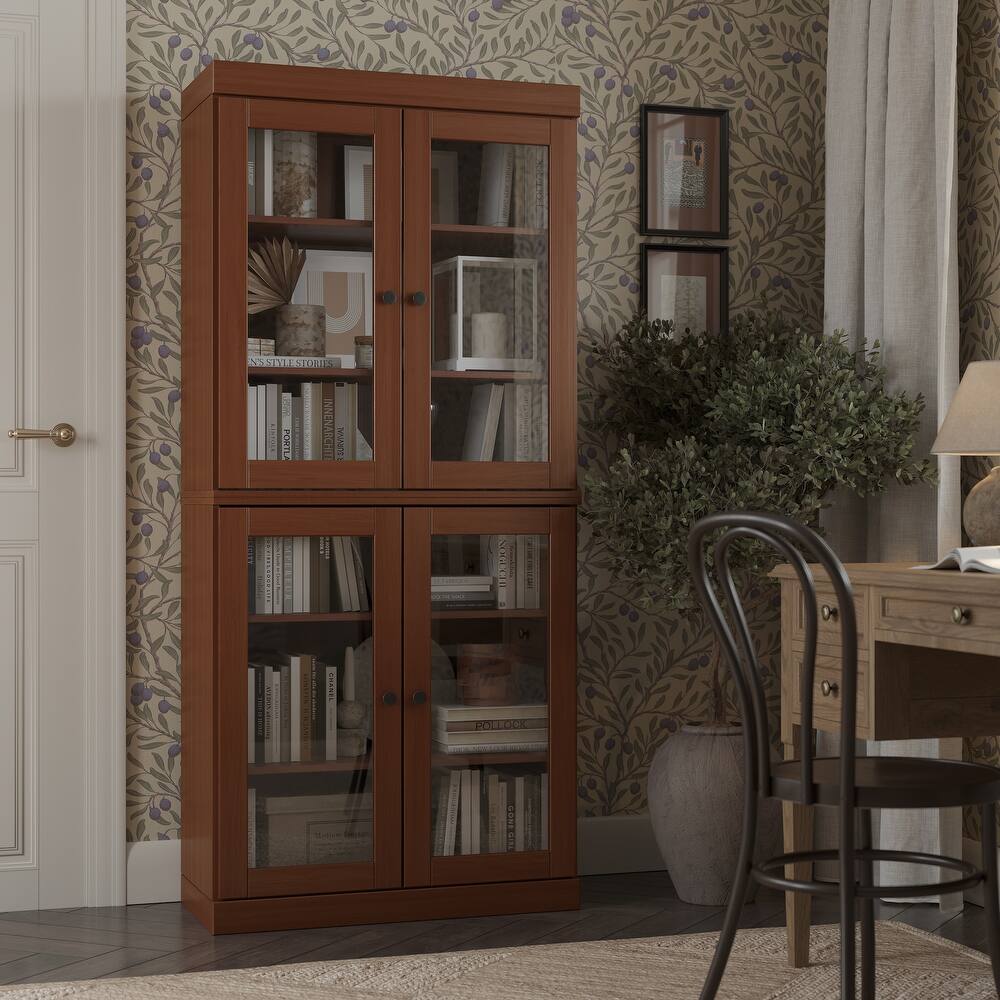 Palace Imports Solid Wood 6-Shelf Bookcase, Clear Glass Doors, Adjustable Shelves