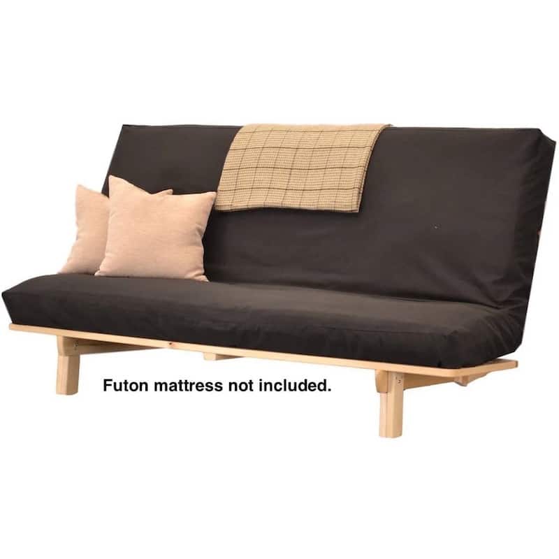Rustic Brown Solid Wood Futon Sofa Bed Frame with 4 Adjustable Positions and Wheels