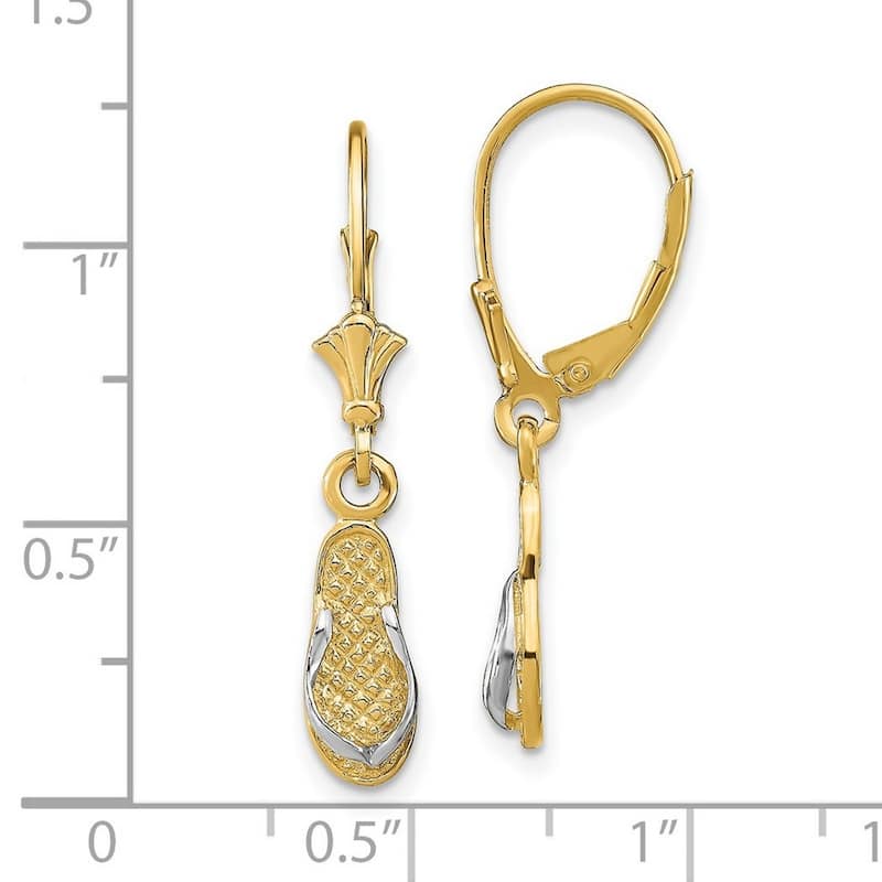 Curata 14k Yellow Gold Single White Straps Flip Flop Leverback Earrings - 30.6mm