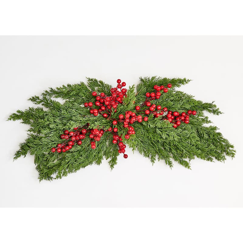 30" Christmas Artificial Red Berries Evergreen Pine Cypress Swag - 30