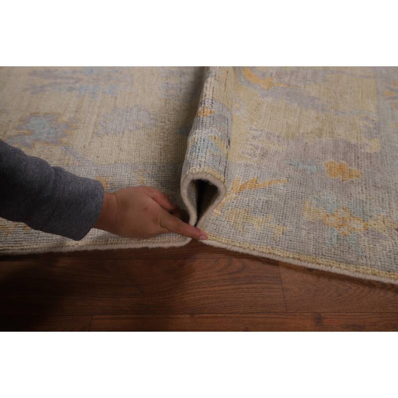 Oushak Vegetable Dye Runner Rug Hand-Knotted Wool Carpet - 3'1"x 11'6"