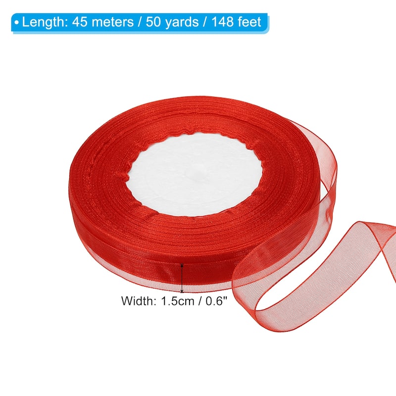 0.6 Inch x 50 Yard Organza Ribbon, Gift Wrapping Ribbon for Bouquet - Red