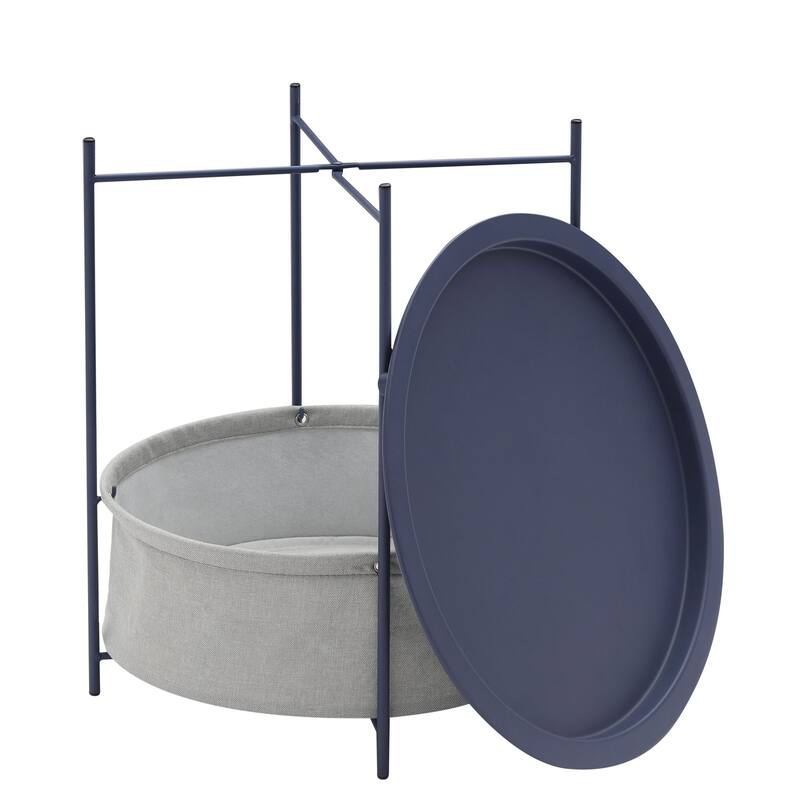 VECELO Small Round Side Table with Removable Tray & Fabric Storage Bin Easy 5-Min Assembly for Living Room Bedroom