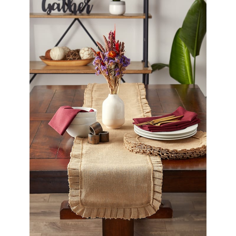 DII Natural Ruffle Trim Jute Table Runner, 14x72 inch