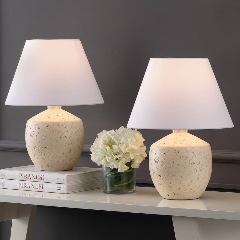 Myron 18" Minimalist Concrete Effect Resin/Iron LED Table Lamp (Set of 2), by JONATHAN Y - Cream