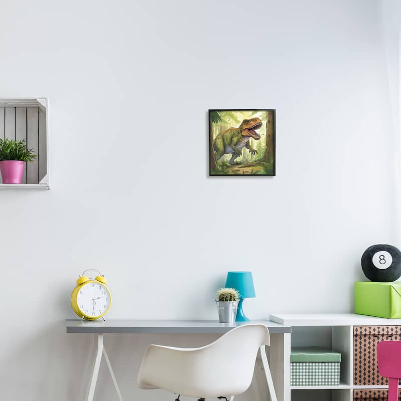 Stupell Roaring Dinosaur Scenery Framed Giclee Art Design by Wumples
