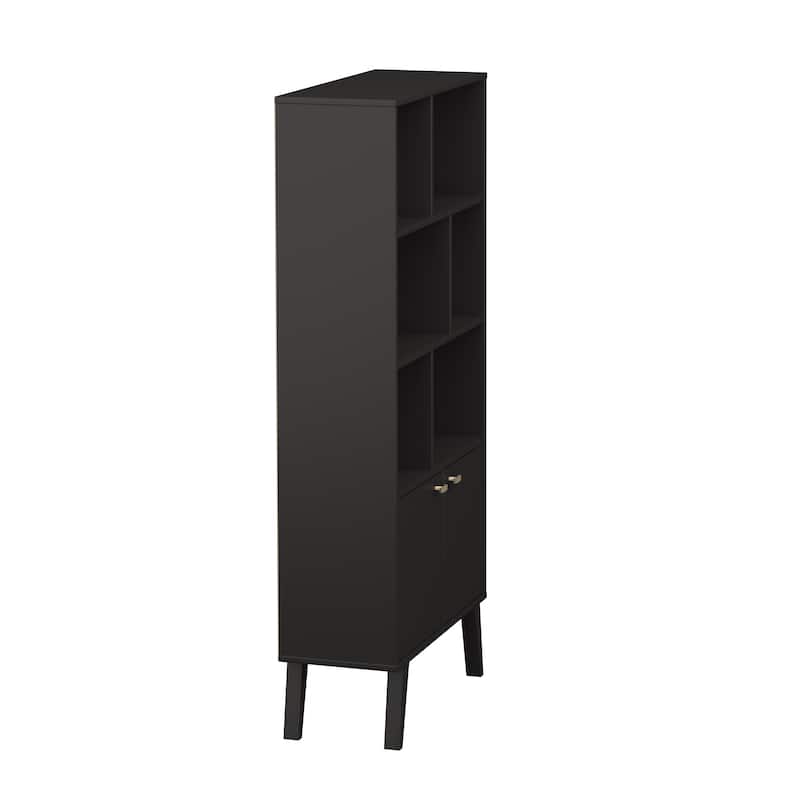 Prepac Milo Mid-Century Modern Bookcase with Six Shelves and Two Doors - 29 in. W x 62.25 in. H x 12 in. D