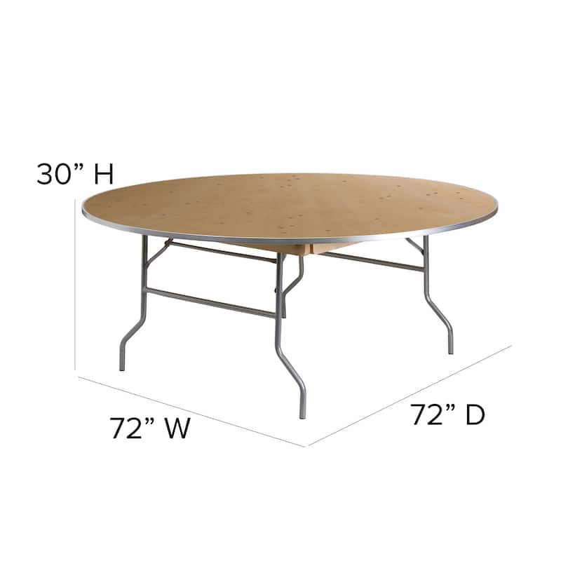 72" Round HEAVY DUTY Birchwood Folding Banquet Table with METAL Edges - 72"W x 72"D x 30"H - 72"W x 72"D x 30"H