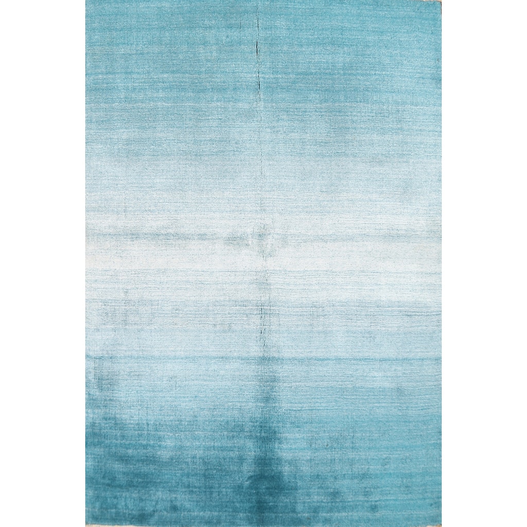 Contemporary Blue Striped Gabbeh Oriental Rug Handmade Wool Carpet - 3'10" x 5'5"