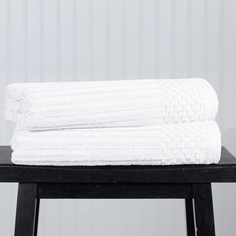 Superior Ribbed Cotton Absorbent Heavyweight Bath Towel Set - 2PC Bath Towels - White
