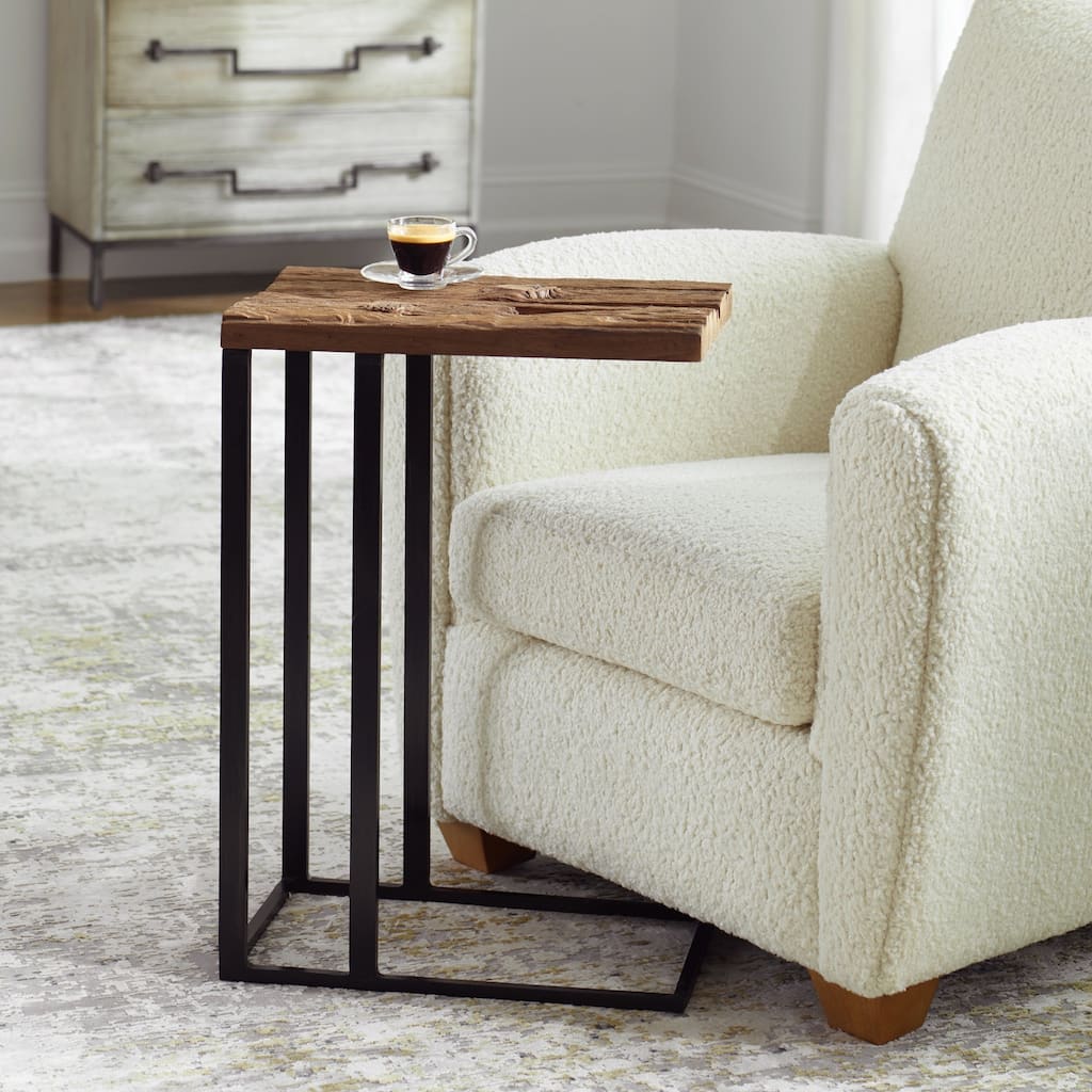 Wooden C-Form Accent Table - 24" - Brown and Black
