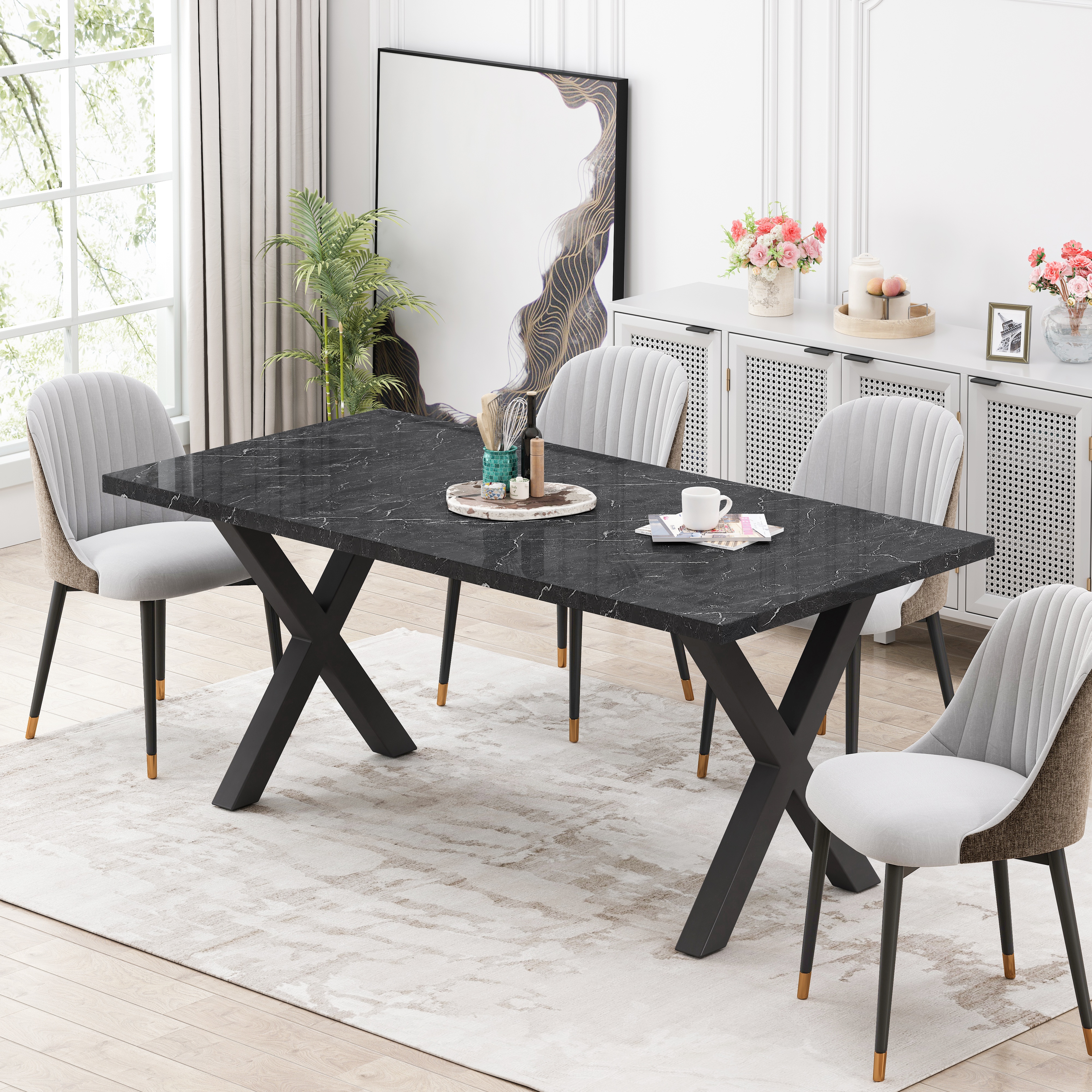 Faux marble rectangular dining table clearance