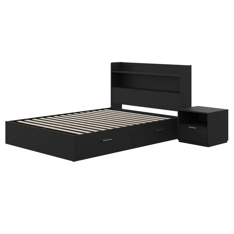 Hunter Platform Bed With Headboard And 1-Drawer Nightstand