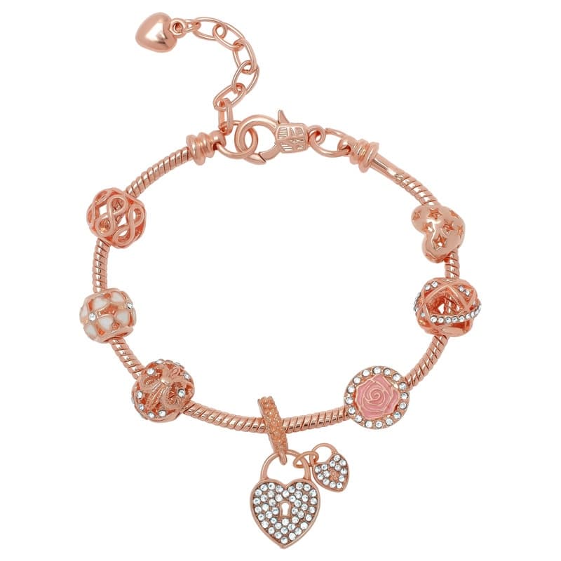 Victoria Townsend Rose Gold Plated Heart & Crystal Charm Bracelet
