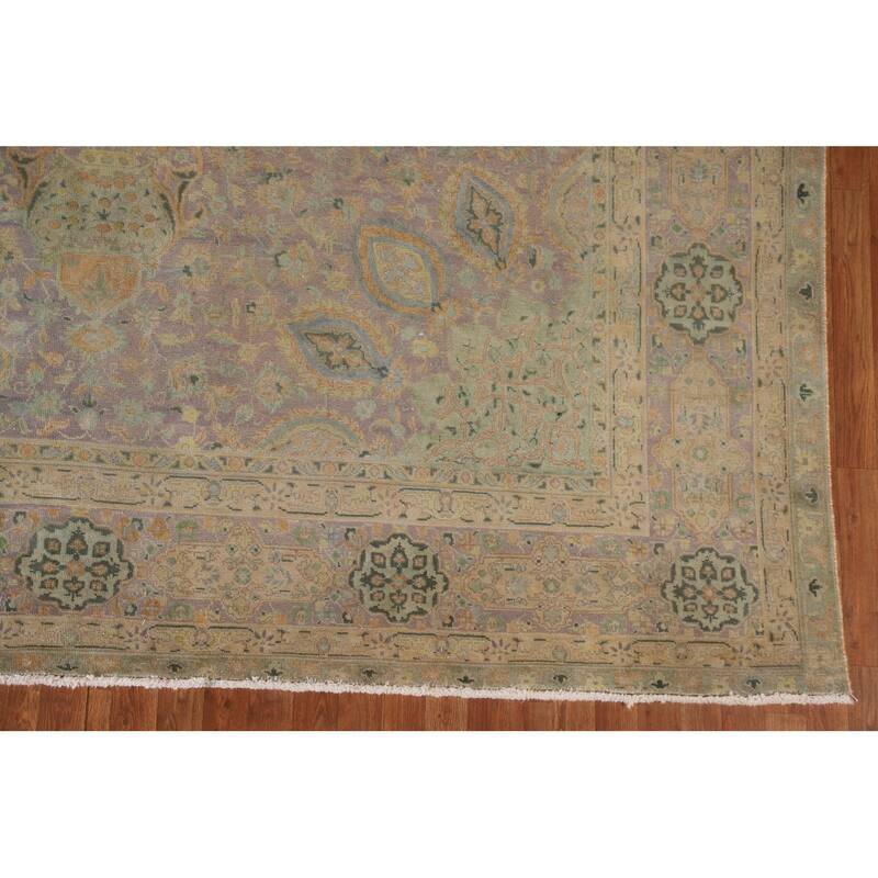 Hand Knotted Oriental 100% Wool Carpet Traditional Floral Purples Tabriz Area Rug - 12' 11'' X 9' 9''