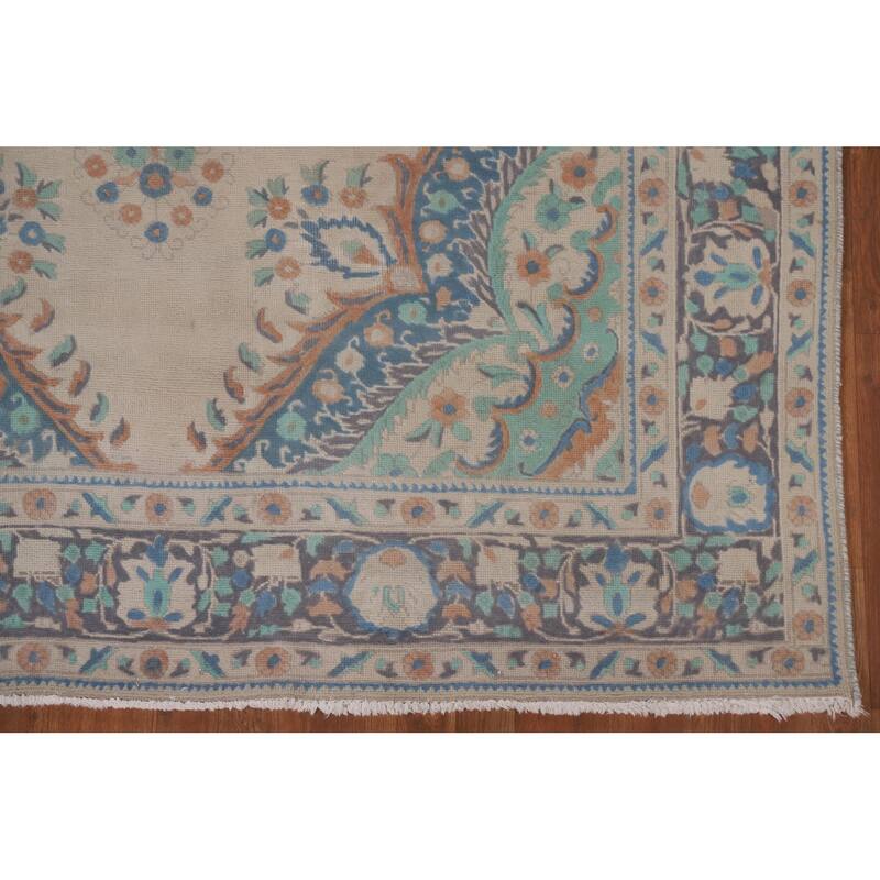 Hand Knotted Oriental 100% Wool Carpet Traditional Floral Beige & Ivories Tabriz Area Rug - 8' 8'' X 6' 5''