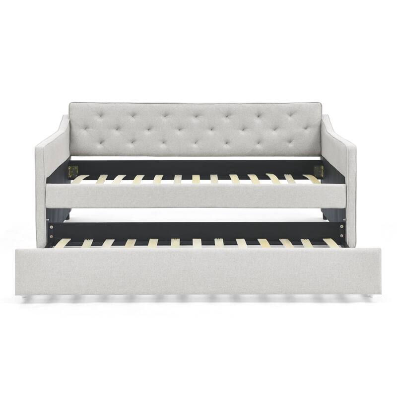 Twin Size Daybed with Twin Size Trundle Upholstered Tufted Sofa Bed