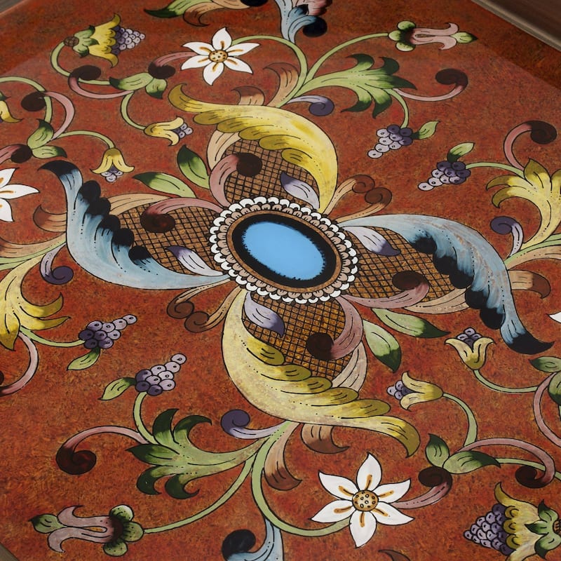 Reverse painted glass folding tray table, 'Scarlet Delight'