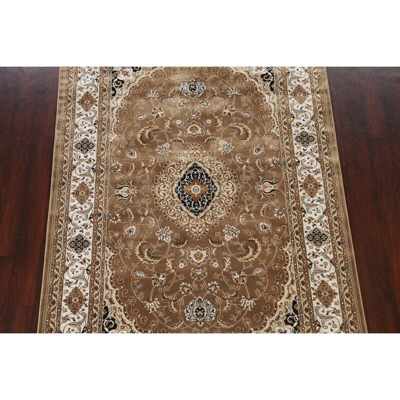 Traditional Brown Floral Oriental Tabriz Area Rug Turkish Carpet