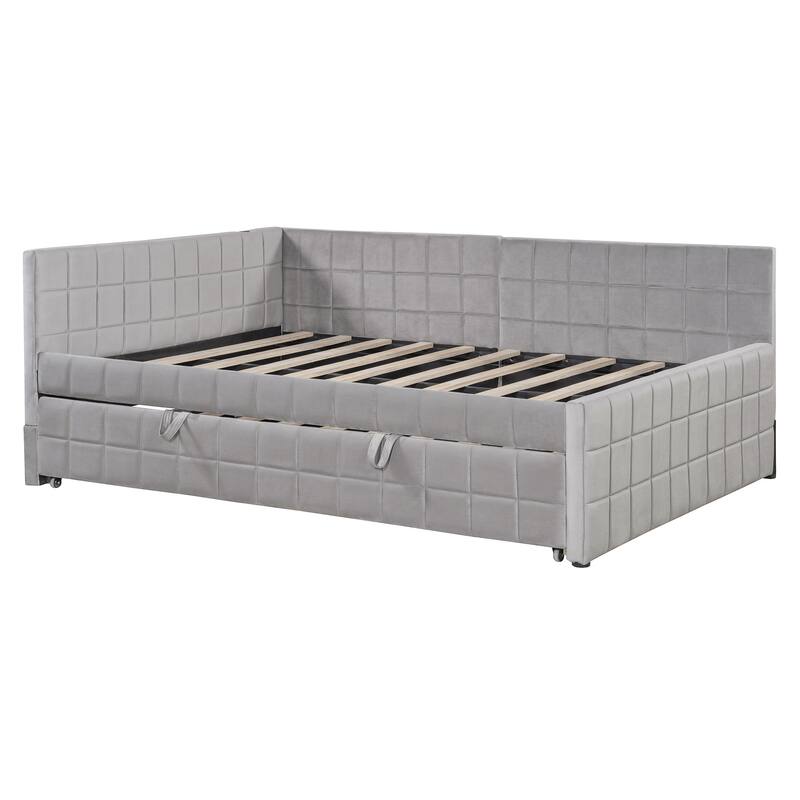 Upholstered L-Shaped Daybed with Twin Pop-Up Trundle and USB Ports,Enhancing Modern Living Spaces
