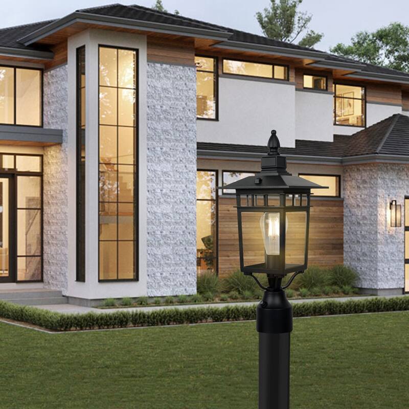 Black Outdoor Post Lantern Fixture with Clear Glass Shade