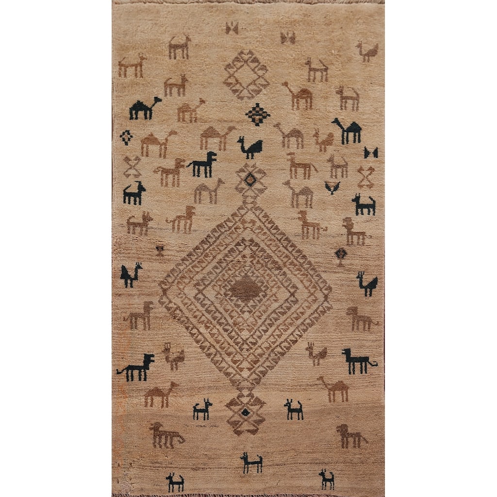 Animals Tribal Gabbeh Persian Vintage Rug Hand-Knotted Wool Carpet - 3'6"x 6'7"