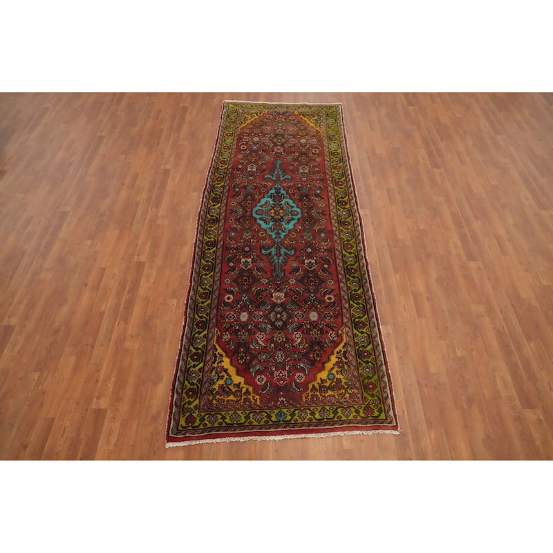 Hand Knotted Oriental 100% Wool Carpet Traditional Floral Oranges & Rust Hamedan Runner Rug - 10' 4'' X 3' 10''