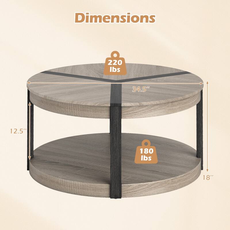 Gymax 34.5'' Rubber Wood Center Table w/Spacious Tabletop & Storage
