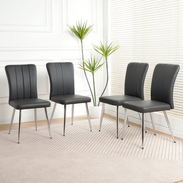 Set of 4 PU Upholstered Dining Chair with Electroplated Metal Legs ...
