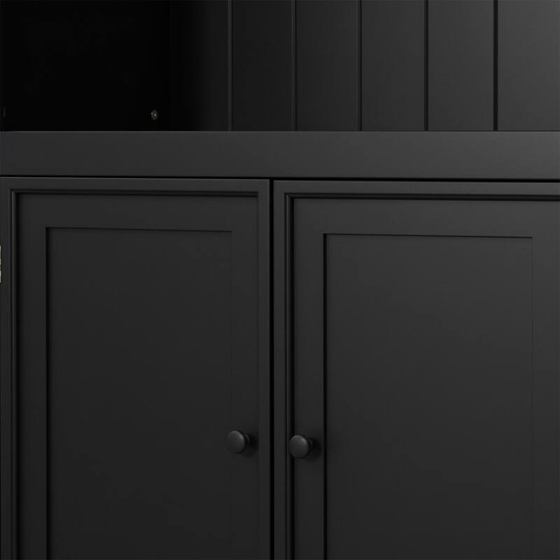 78.75" Farmhouse Display Shelf with Dimmable Ceiling Light, Adjustable Glass Shelves & Doors