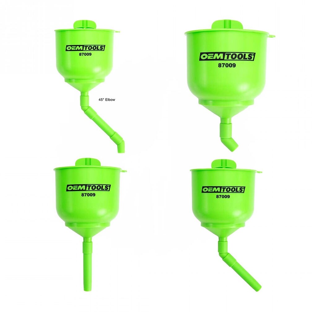 OEMTOOLS 87009 No-Spill Coolant Filling Plastic Funnel Kit Green 
