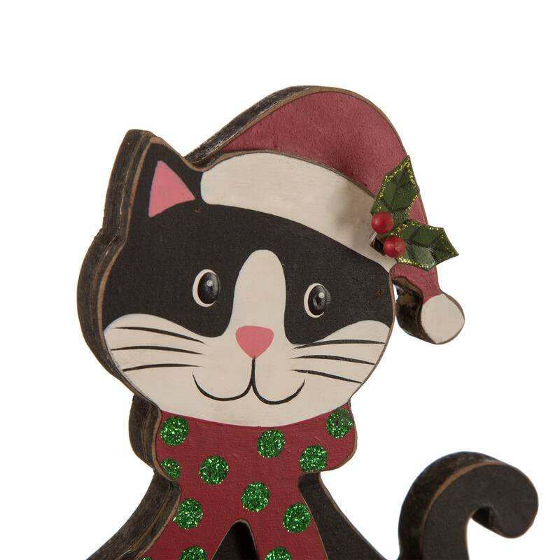 Glitzhome 7.75" H Christmas Wooden/Metal Animal Stocking Holder, Dog, Cat for Mantel Ornament - 7.50"h