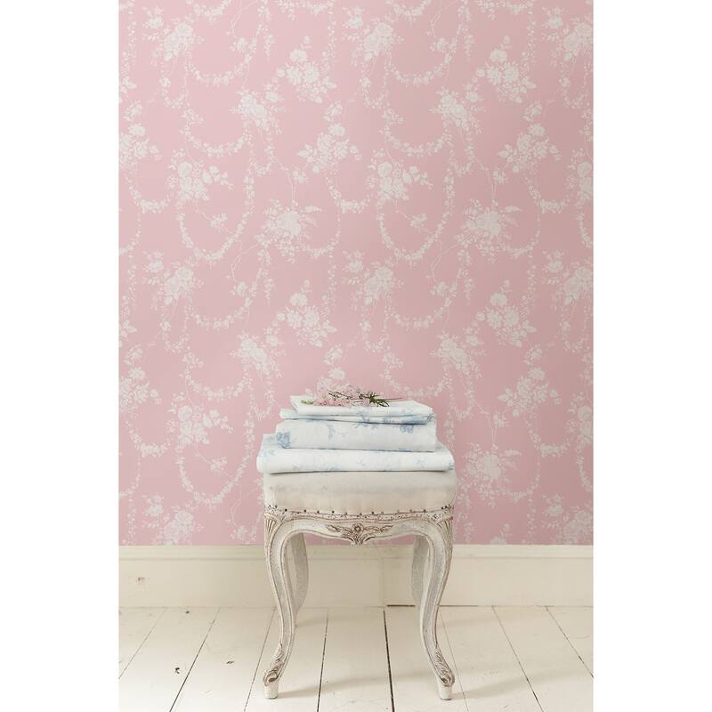 LoveShackFancy Chandelier Gates Easter Pink Floral Drape Wallpaper
