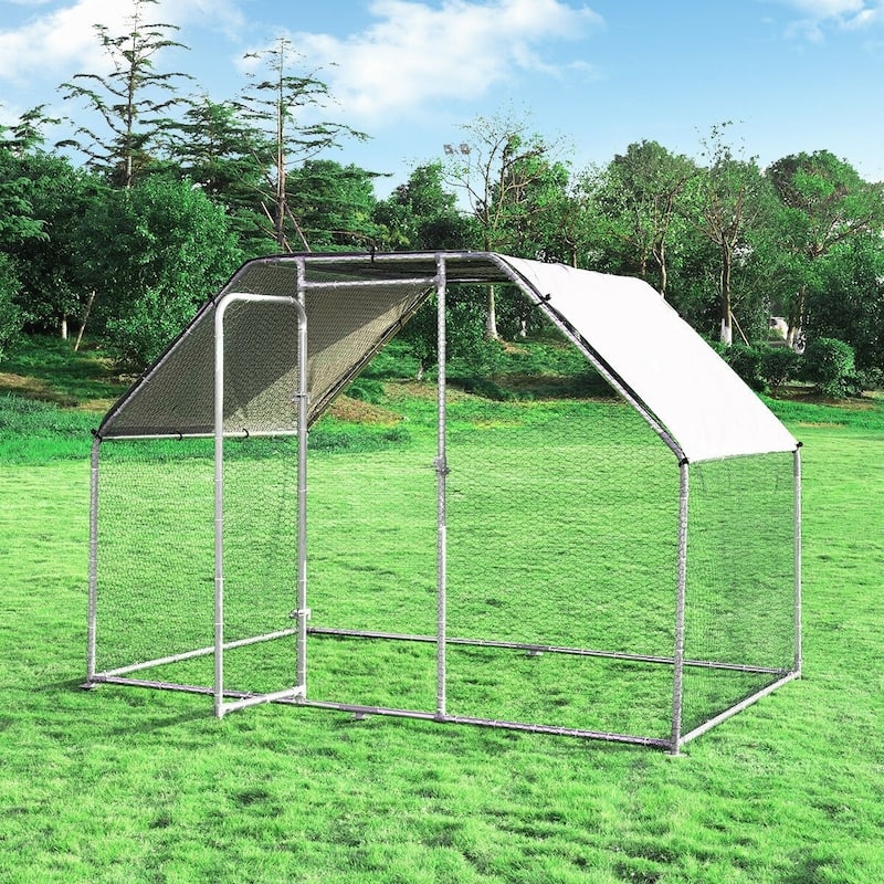 9.5' x 6.5' Large Walk In Chicken Run Cage - Grey