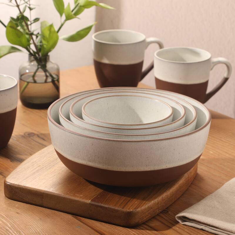 Gibson Elite William Crest 4 Piece Nesting Bowl Set, Stoneware Reactive Glaze, 5", 6.25", 7.5", 9", Prep & Serving Bowls