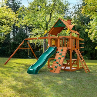 Gorilla Playsets Chateau Outdoor Wooden Swing Set with Sandbox