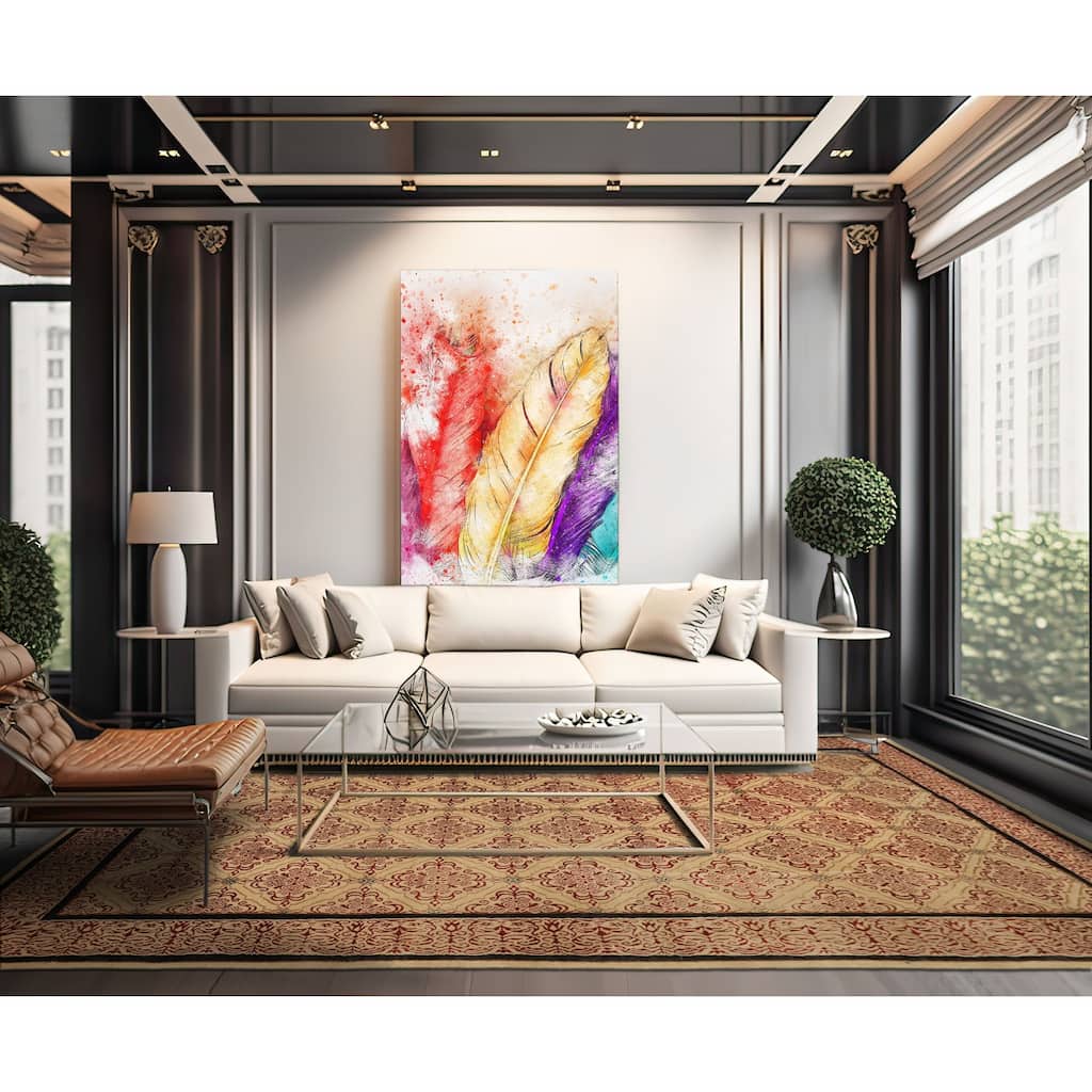 8x12'9'' Tibetano Hand Knotted Wool Beige Botanical Tibetan Patterned Area Rug - 8' x 12' 9''