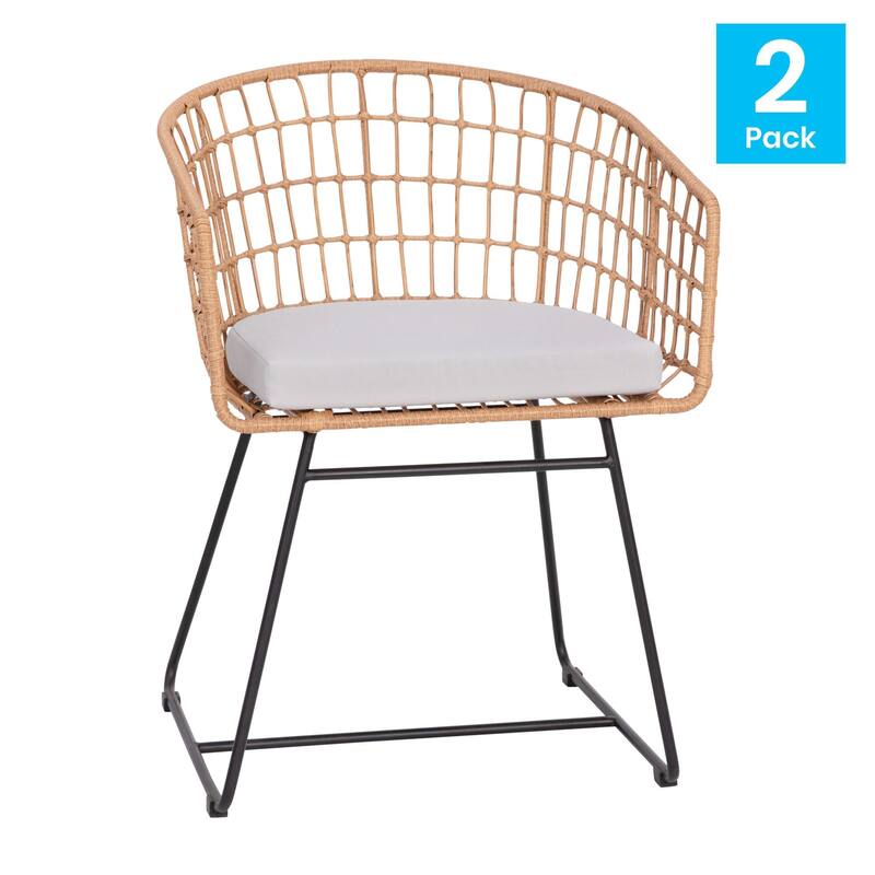 2PK Indoor/Outdoor Boho Rattan Rope Club Chairs-Seat Cushions