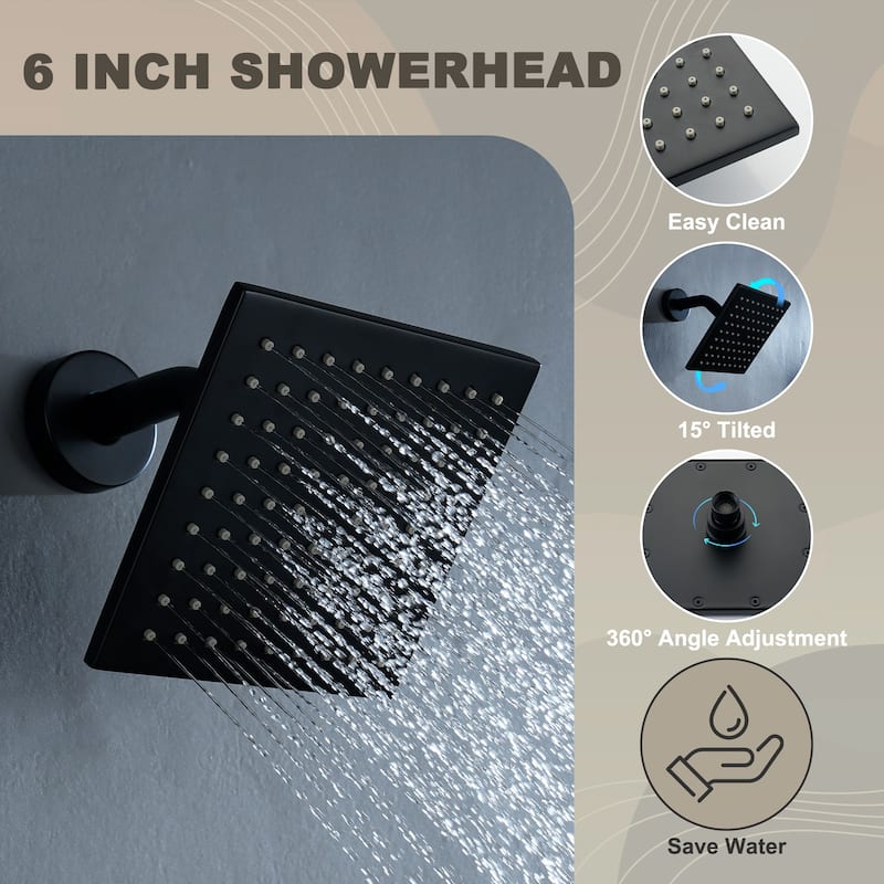 7-Spray Thermostatic 22.5"x 11.2" Rainfall Ceiling and 6" Wall Mount Dual Shower Head with Handheld Spray in Matte Black